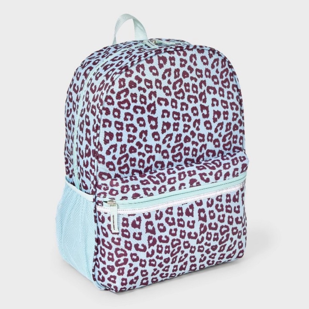 CHEETAH PRINT Full-Size Backpack Side Pockets & Adjustable Straps Blue Purple